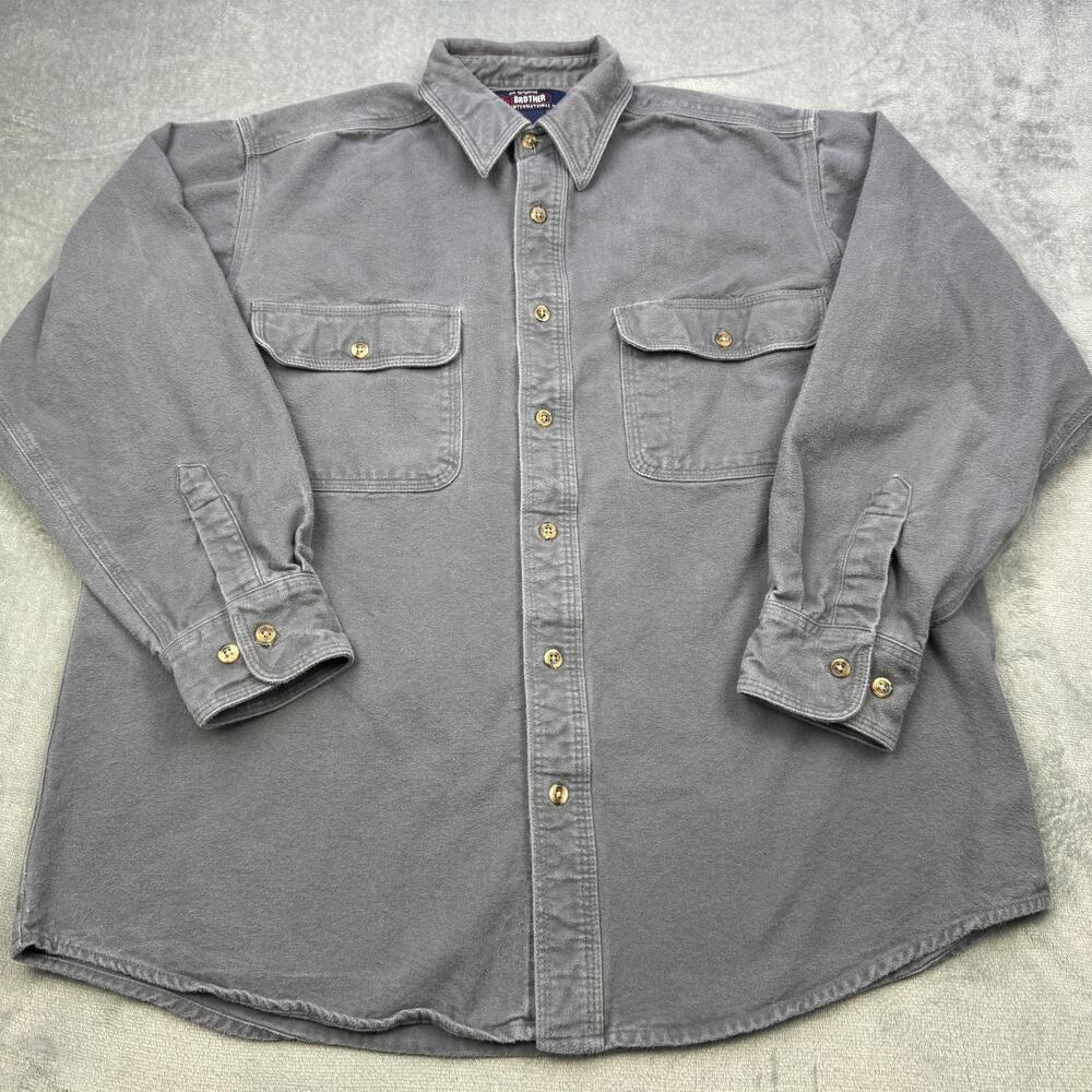 Five Brothers Shirt Mens Large Gray Solid Flannel Button Front Casual Workwear